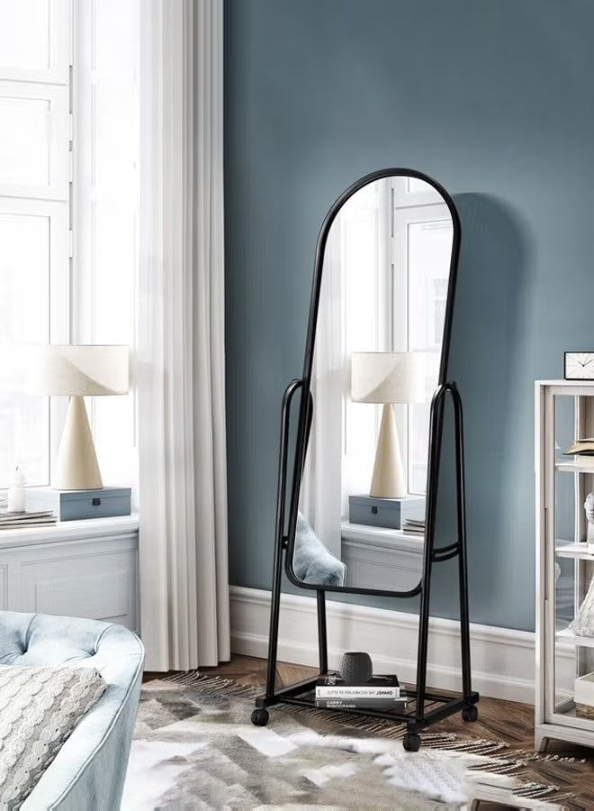 Simple Elegant Mirror With Sturdy Holder Glass Black 30x158cm