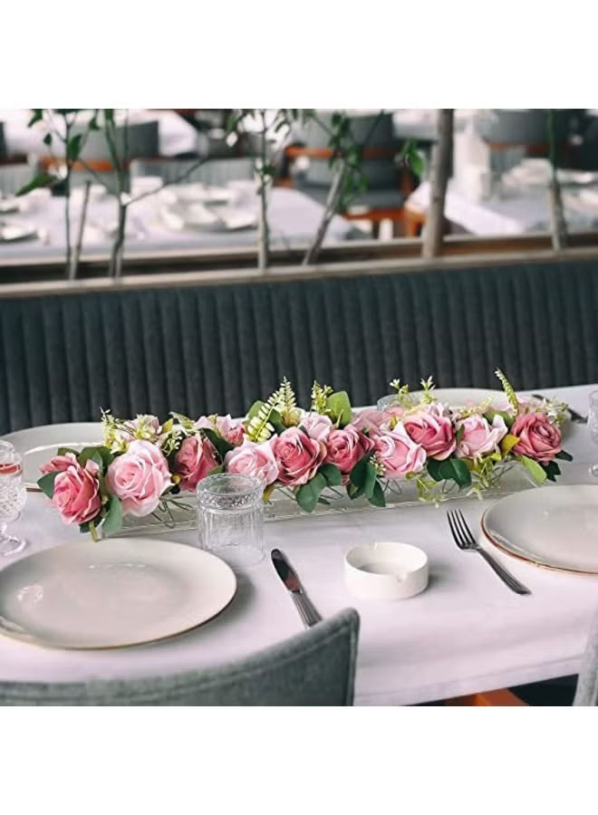 Rectangular Floral Centerpiece for Dining Table - 24 Inches Long Rectangular Vase