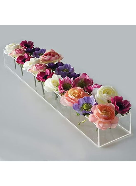 Rectangular Floral Centerpiece for Dining Table - 24 Inches Long Rectangular Vase