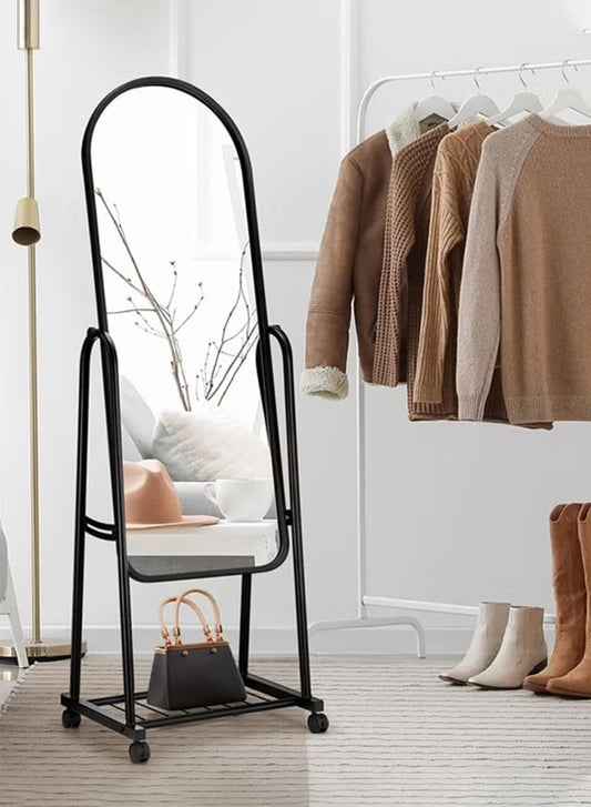 Simple Elegant Mirror With Sturdy Holder Glass Black 30x158cm