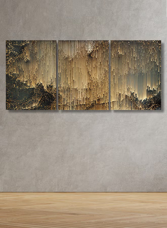 Three wooden panels with an abstract design