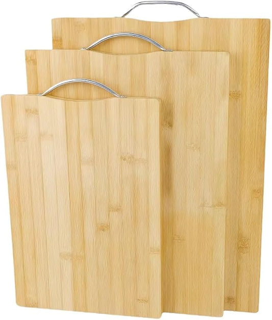 Bamboo Cutting Board Set of 3, Kitchen Chopping Boards with Handle