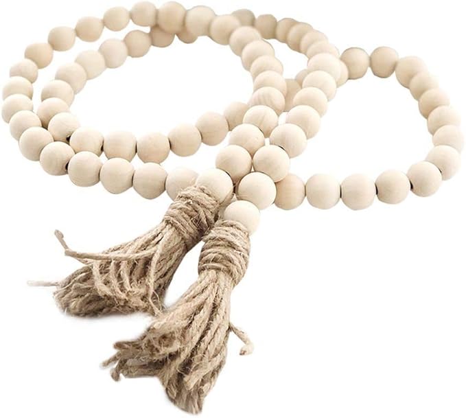Farmhouse Beads 58in Wood Bead Garland with Tassels
