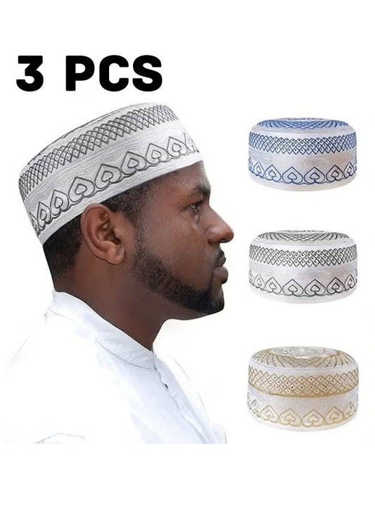3 Pcs Muslim Prayer Kufi Hat for Men Prayer