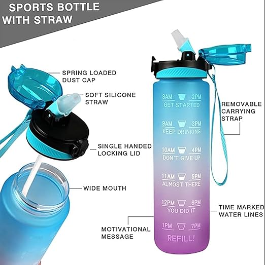 1L sports water bottle : Water BottleTime Marker Water Bottle Straw Water Bottle