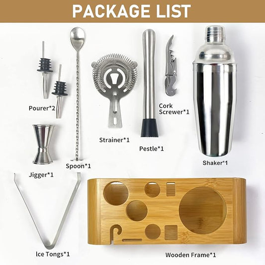 SKY-TOUCH 11-Piece Bar Tool Set with Stylish Bamboo Stand