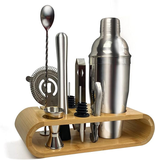 SKY-TOUCH 11-Piece Bar Tool Set with Stylish Bamboo Stand