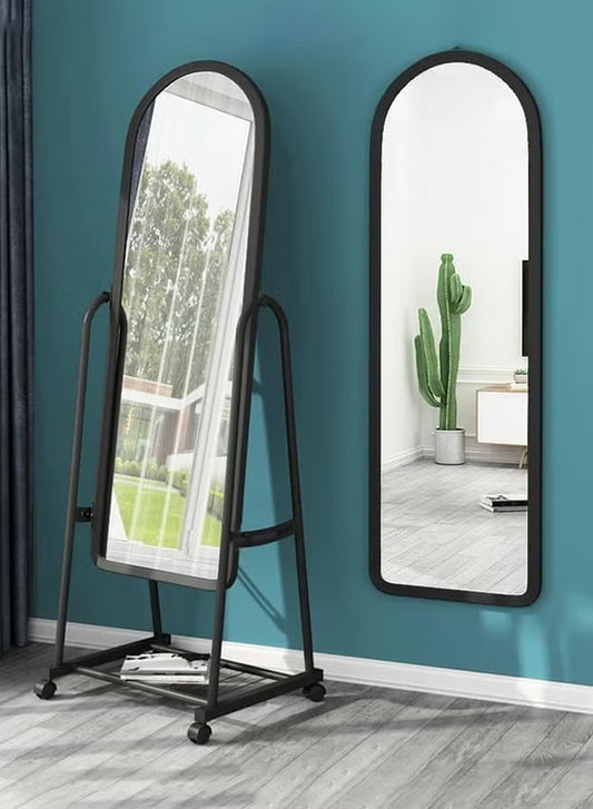 Simple Elegant Mirror With Sturdy Holder Glass Black 30x158cm
