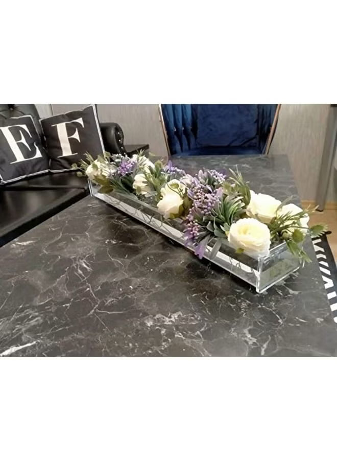 Rectangular Floral Centerpiece for Dining Table - 24 Inches Long Rectangular Vase